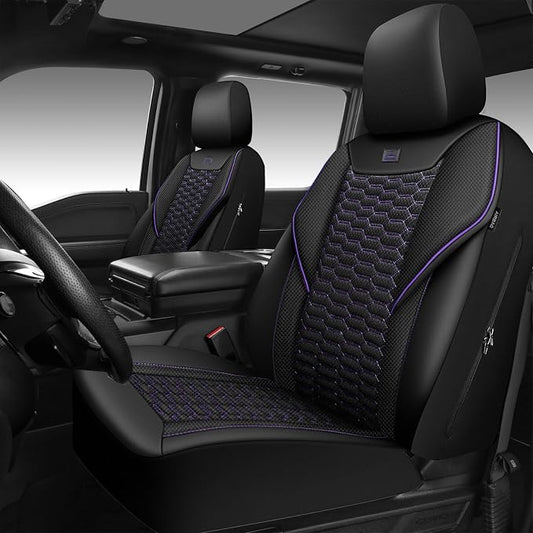 CAR PASS 3D Foam Mesh Leather Car Seat Covers Front Seats,Breathable Mesh Front Seat Covers for Women,Universal Fit for Cars SUV Truck Sedan Van Automotive,Armrest Airbag Compatible,Black and Purple