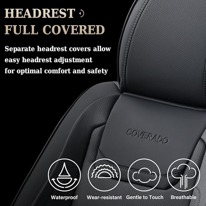 Coverado Car Seat Covers, Front Covers for Cars, Car Seat Cover Front Seats, Car Seat Protector Waterproof, Leather Car Seat Cushion, Universal Interior Covers Seat Protectors for Most Cars Black