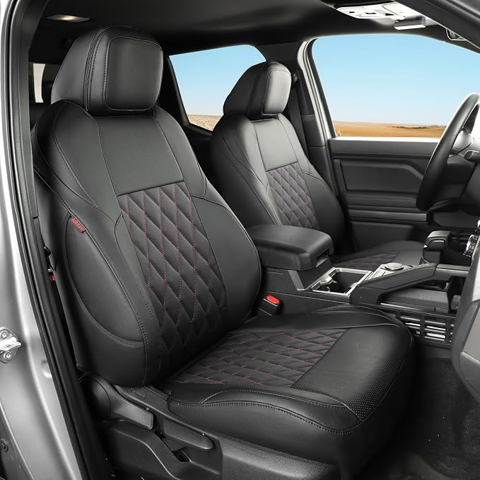 coverdream 2024 2025 2026 Tacoma Seat Covers Full Set for Toyota Tacoma 4th Gen Double/Crew Cab SR,SR5,TRD Sport,TRD Off-Road,Limited,Fully Covered,Waterproof Leather Seat Protector(Black & Diamond)
