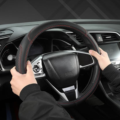 West Llama Customized Auto Car Steering Wheel Cover for Honda Accord Civic CR-V HR-V Pilot Fit Passport Odyssey 14.5-15inch(Black+Red Line-Standard Size)