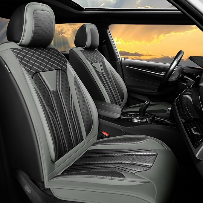 Fit Liberty Car Seat Covers for Jeep Liberty 2002-2011 2012 -Full Set Premium Leather, Waterproof & Breathable，All-Weather Seat Cushion Protecto & Airbag Compatible, 5 Seats Gray & Black