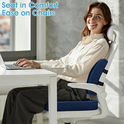 CushZone Seat Cushion, Lumbar Support Pillow with Adjustable Strap-Chair Cushions for Sciatica Pain Relief-with Washable Cover Memory Foam for Car, Travel and Wheelchair-Blue X-Large