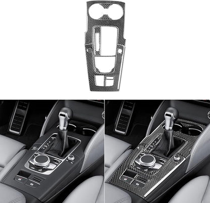 Real Premium Carbon Fiber Sticker Compatible with Audi A3 S3 RS3 8V 2013 2014 2015 2016 2017 2018 2019 Car Gear Shift Panel Water Cup Holder Panel Decor Kit Auto Interior Accessories 9pcs Black