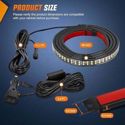 Nilight 48 Inch Truck Tailgate Strobe Light Strip Tail Emergency Bar Rear Window Warning Lamp Ultra-Bright Double Row 288 LED for Pickup Trailers Construction Vehicles Car SUV, Amber