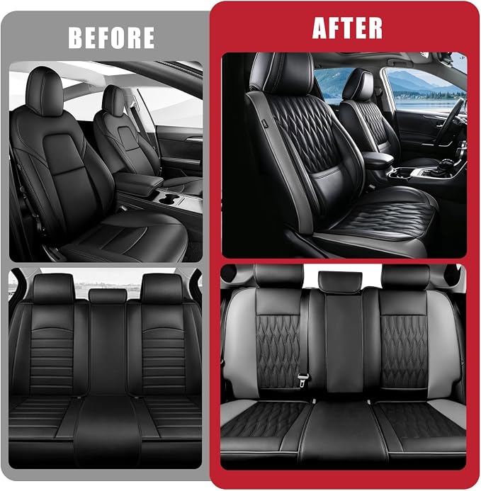Car Seat Covers , Luxury Breathable Waterproof Faux Leatherette Car Seat Covers Cushion Protectors with Lumbar Support, Car Seat Cushion, Universal Fit Most Cars (Black-Gray, Front Seats - 2 PCS)