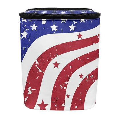Talayituse Retro American Flag Print Car Trash Bin, Large Size Auto Trash Can Adjustable Portable Garbage Can with Lid, 4th of July Decor Vehicle Hanging Bag for Headrest Front Back Seat