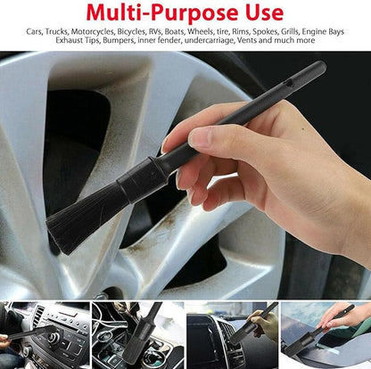 Auto Detailing Brushes - 5 Pcs | Long Bristles, No Scratches, 5 Boar Hair Car Cleaning Brush Kit with Plastic Grip for Vehicle Dashboard, Air Vents, Interior, Exterior, Engine &Wheels
