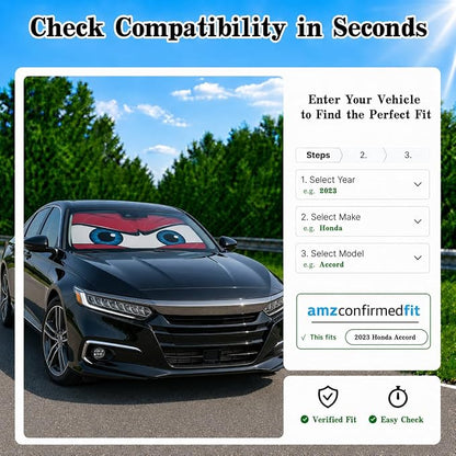 Car Windshield Sun Shade, Red Angry Eyes Car Sun Shade, Windshield Cover Universal Fits Mid-Large Sedan SUV Crossover Family Vehicle, UV Heat Protection - 63 x 31.5