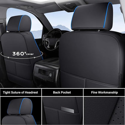 Coverado Chevy Silverado Seat Covers, Faux Leather Seat Covers Fit for Chevy Silverado GMC Sierra 2007-2026 1500, 2015-2026 2500HD 3500HD Crew Double Extended Cab (Front,Blueline)