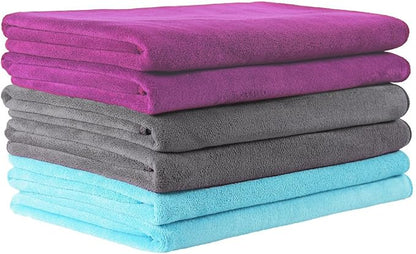 JML Microfiber Bath Towel Set, 6 Pack, 27" x 55", Purple/Grey/Light Blue | Extra Absorbent, Fast Drying, Lint Free, Fade Resistant, Hanging Loop, Multipurpose for Swimming, Fitness, Sport, Yoga