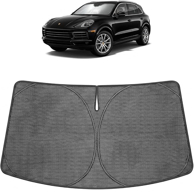 Proadsy Windshield Sun Shade Custom Fit Porsche Cayenne 2019-2026 Ice Crystal Black Front Window Sunshade UV and Heat Blocker Foldable Visor Keeps Car Cooler for Summer Parking and Daily Use