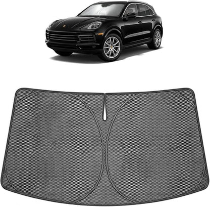 Proadsy Windshield Sun Shade Custom Fit Porsche Cayenne 2019-2026 Ice Crystal Black Front Window Sunshade UV and Heat Blocker Foldable Visor Keeps Car Cooler for Summer Parking and Daily Use