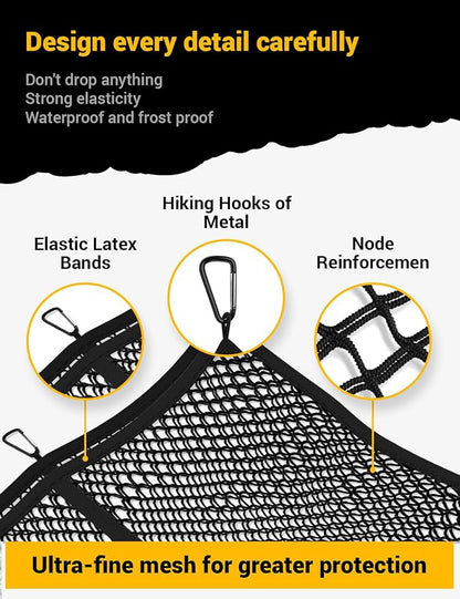 AUTOWN Cargo Net for Pickup Truck Bed - Stretchable 4'x4' to 7'x7', High Elastic Fine Mesh 1''x1'' with 8 Metal Carabiners - Ideal for ATV, SUV, UTV, Truck and Boat Use (Double Layer)