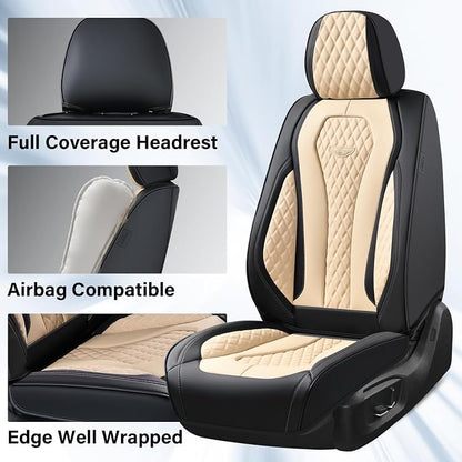 Coverado Automotive Seat Covers Front Seats, Seat Covers 2 Pack, Beige Car Seat Cover, Waterproof Auto Seat Covers, Car Seat Cushion, Front Car Seat Covers Leather Car Seat Protector Fit for Most Cars