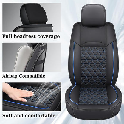 Coverado Seat Covers for Dodge Ram, Waterproof Front Car Seat Covers for Truck Compatible with 2002-2026 Dodge Ram 1500 2500 3500 Crew Double Mega Quad Cab(Black&Blue line)