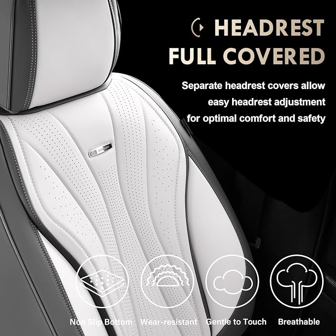 Coverado Front Seat Covers, 2 Pack Leather Seat Cover for Cars, Waterproof Seat Covers, Front Seat Car Seat Protectors, Driver Car Seat Cushions Universal Fit for Most Vehicles, Gray&White