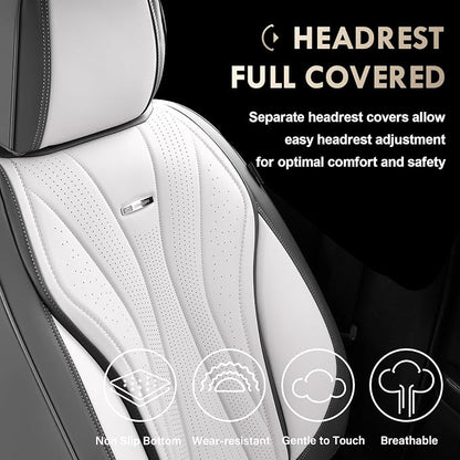 Coverado Seat Covers Full Set, Leather Car Seat Covers, Waterproof Seat Covers for Cars, Front and Back Seat Covers, Car Seat Protectors Car Seat Cushions Universal Fit for Most Cars, Gray&White