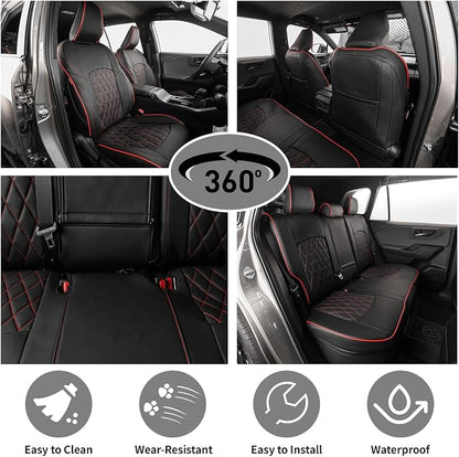 EKR Rav4 Seat Covers Custom Fit for Toyota Rav4 (Hybrid) SE/XSE & (PHEV) GR Sport 2026, Car Seat Cover Full Set for SUV,Factory-Style Upgrade, Easy-Wipe Protection,Faux Leather(Black with Red Piping)