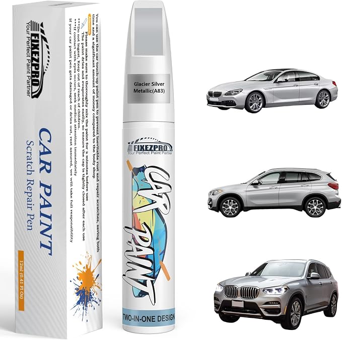A83 Glacier Silver Metallic Touch Up Paint for BMW, Color Exact Match Car Paint Scratch Repair Remover Pen Kit Quick & Easy Fix Vehicle Chips and Automotive Nicks Scuff