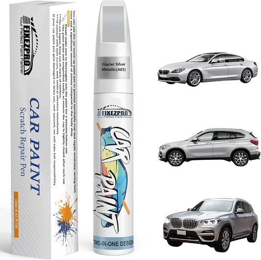 A83 Glacier Silver Metallic Touch Up Paint for BMW, Color Exact Match Car Paint Scratch Repair Remover Pen Kit Quick & Easy Fix Vehicle Chips and Automotive Nicks Scuff