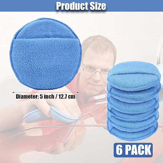 FONAROLL Microfiber Wax Applicator Pads, Car Wax Applicator with Finger Pocket, Buffing & Detail Polishing Foam Pads for Car Cleaning and Fine Polishing (5 inch, 6 Pack)