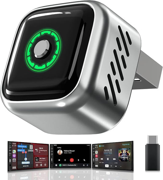 2026 Upgraded Wireless CarPlay Adapter with Buttons for Privacy Call & Two-Phone Fast Switch, Aluminum Cooling, Dual-Band WiFi, Mini Cable-Free, Compatible with Apple CarPlay & Android Auto, Gray