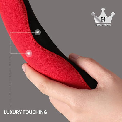 HighnessHwoo Luxury Suede Steering Wheel Cover for Cars, Soft Leather Padded Wheels Cover for F150, Trucks, Jeep, Van, Auto Thin Large Car Handle Cover, Universal Fit, Anti Slip, 15.2-16in, Black