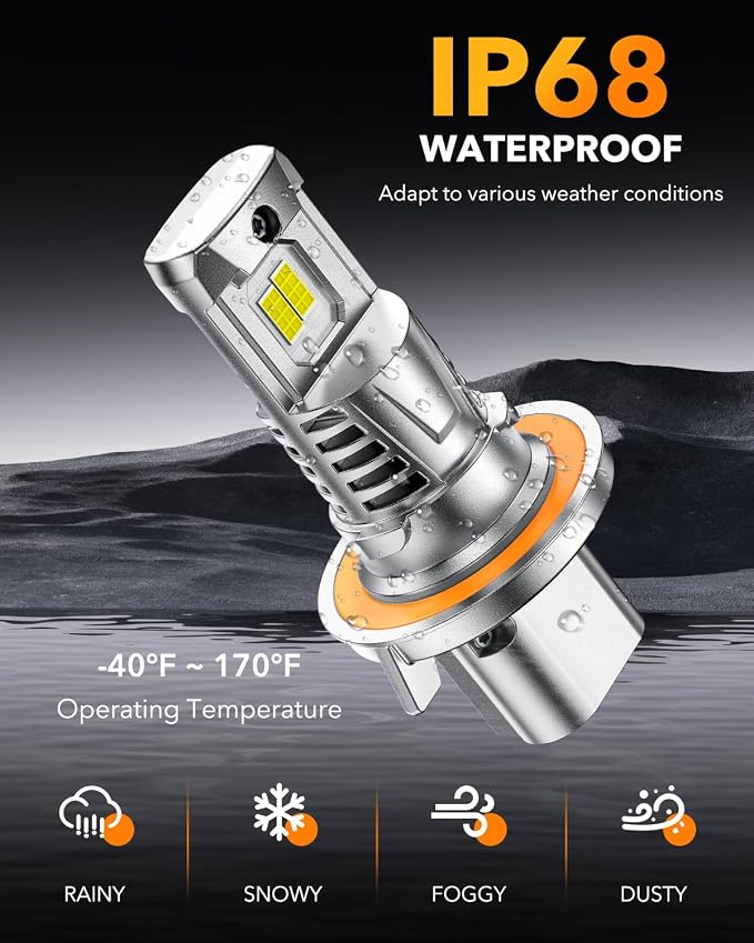 OXILAM 9008/H13 LED Bulb, 1000% Super Bright Driving Lights, 5 Min Quick Install, 60000H Lifespan, No Flicker, 99% Compatibility, Pack of 2