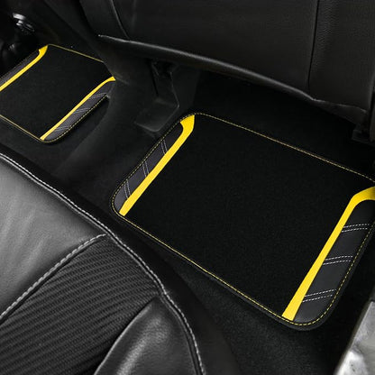 CAR PASS Leather Steering Wheel Cover and Waterproof Car Floor Mats,Microfiber Universal Car Combo Fit for 95% Sedan SUV Van Truck,14.5-15 inch Sporty Anti-Slip Safety Comfortable Design, Black＆Yellow