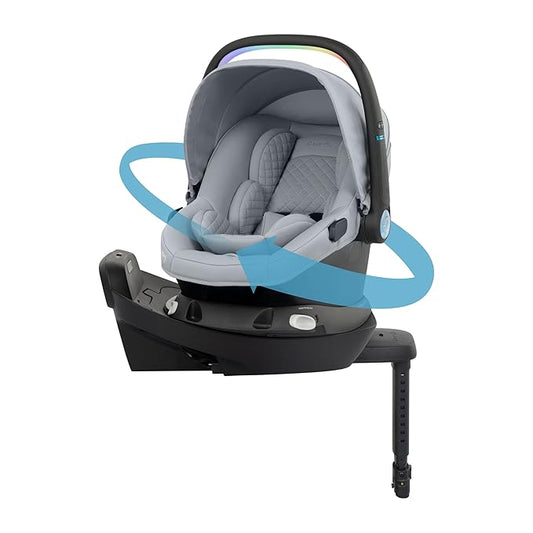 Evenflo Revolve180 LiteMax NXT Rotating Rear-Facing Lightweight Preemie and Infant Car Seat 3-30lbs with SensorySoothe & Accessory Load Leg. Easy Install with Base (Quartz)