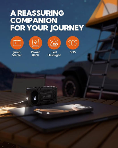 2026 New Portable Car Battery Jump Starter,12000mAh Battery Jump Box,44.4Wh Vehicle Jump Booster with Smart Jumper Cables,LED Light Emergency Car Kits for Vehicles,Arrancador Ae Batería