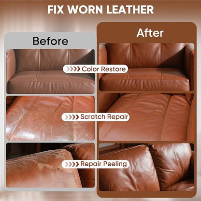 Leather Recoloring Balm - Scratch Repair & Color Restore Kit for Faded Leather, Couch & Car Seats - 10OZ Leather Restorer Balm for Furniture, Auto Interior, Vinyl, Accessories (Light Brown-Tan)