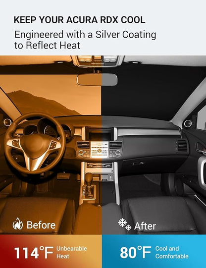 Proadsy 2026 Upgrade Windshield Sun Shade Custom Fit 2007-2012 RDX Acura RDX Foldable Front Sunshade Protector Sun Visor Blocks UV Rays Keep Car Cooler