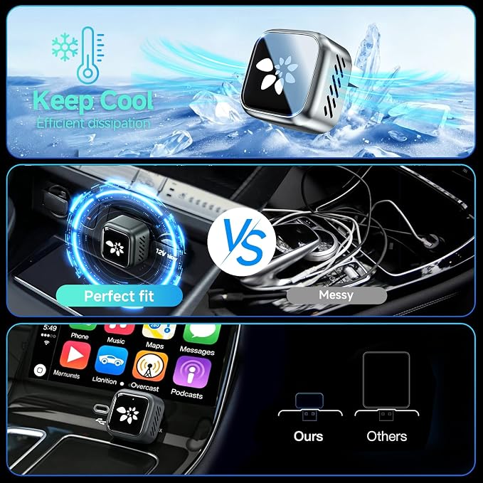 2026 Wireless CarPlay Adapter for iPhone & Android, 3 Second Auto Stable Connection，Zero Latency, Plug & Play for 2016+ Cars with USB-A USB-C Ports