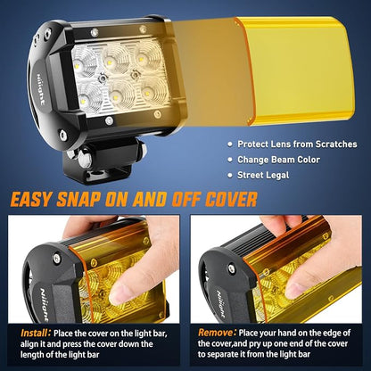Nilight LED Light Pod with Yellow Black Covers 2PCS 18W 1260LM Flood Off Road Lights Super Bright Driving Fog Boat Lighting Pods for Trucks Pickup Golf Cart SUV ATV UTV 4x4 Van Camper