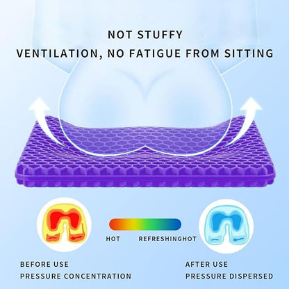 Gel Seat Cushion, Cooling Honeycomb Cushion for Long Sitting, Tailbone & Coccyx Pain Relief, Ergonomic Office Chair Pad, Breathable for Car Seat & Wheelchair(Light Purple)