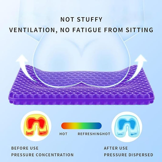 Gel Seat Cushion, Cooling Honeycomb Cushion for Long Sitting, Tailbone & Coccyx Pain Relief, Ergonomic Office Chair Pad, Breathable for Car Seat & Wheelchair(Light Purple)