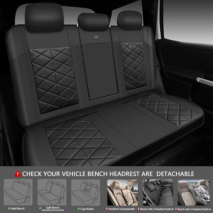 CAR PASS Memory Foam Leather Back Seat Cover, Luxury Breathable Perforated Nappa Leather Bench Rear Seat Cover, Thick 3D Foam Zipper Split Backseat Cover Universal Fit for Trucks, Sedans, SUV, Black