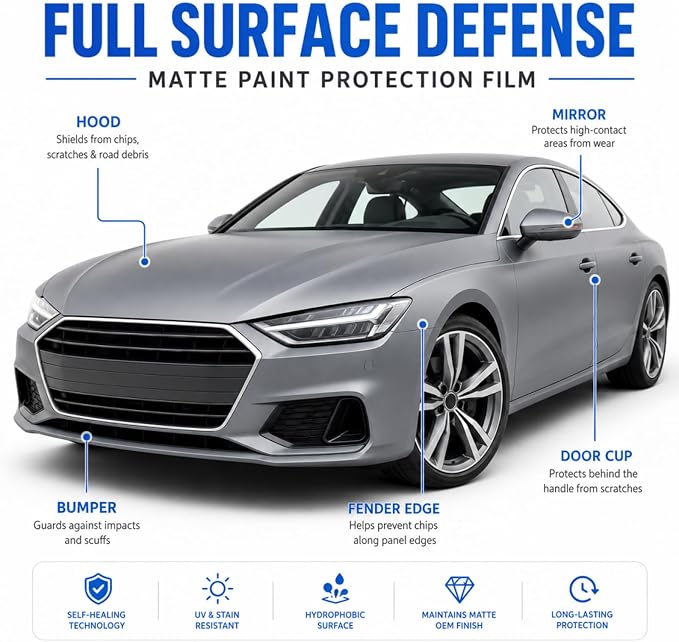 MHOO Matte Clear PPF 7.5Mil Car Paint Protective Film Compatible with Tesla Model Y 2020-2025 TPU Film Scratch Clear Paint Protection Vinyl Film (5X50ft)