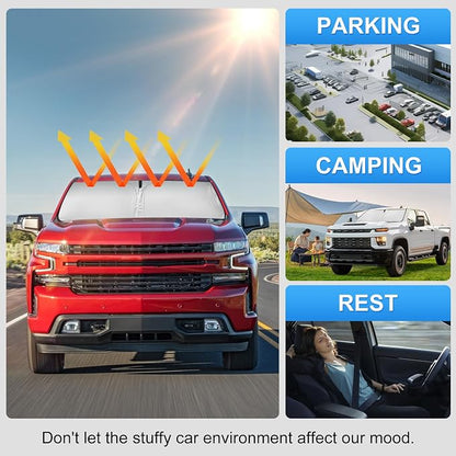 Windshield Sun Shade for Chevy Chevrolet Silverado 1500 2019-2026 | Custom Fit Windshield Cover, Blocks UV Rays, Double-Layer Heat Shield, Durable Frame, Easy Fold & Storage