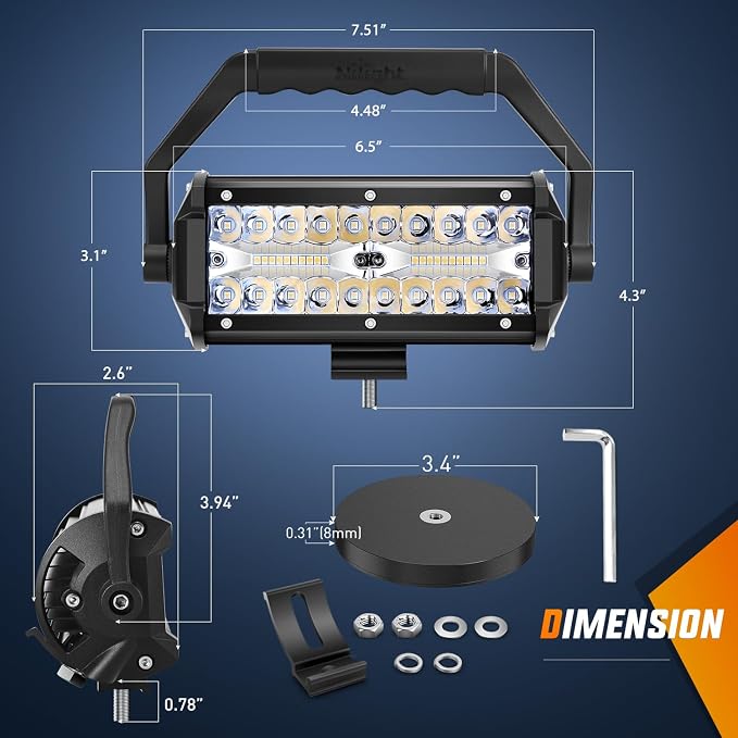 Nilight LED Light Bar 6.5Inch Triple Row Spot Flood Combo Beam Pod Cigarette Lighter Powered with Wiring Magnetic Base Fog Driving Work Roof Bumper Lights for Truck Tractor Golf Cart UTV
