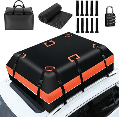 20 CuFt Car Rooftop Cargo Carrier Bag, 100% Waterproof Heavy Duty Car Roof Top Carrier for All Vehicles with/Without Racks, Includes Anti-Slip Mat, 10 Reinforced Straps, Lock & 6 Door Hooks