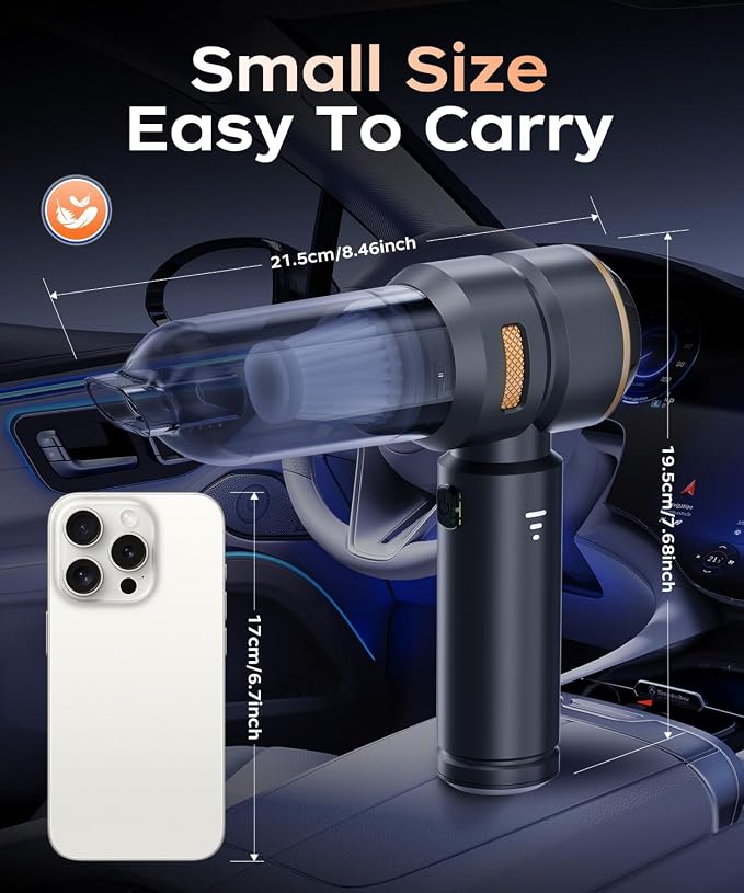 VNOST Car Vacuum,3 Suction Modes,Portable Mini Cordless Cleaner with 50000pa Suction Power,Type-C Charge,Handheld Vacuum for Home,Car,Birthday Gifts for Men Dad Husband (Black and Gold)