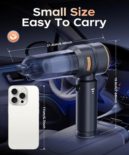 VNOST Car Vacuum,3 Suction Modes,Portable Mini Cordless Cleaner with 50000pa Suction Power,Type-C Charge,Handheld Vacuum for Home,Car,Birthday Gifts for Men Dad Husband (Black and Gold)