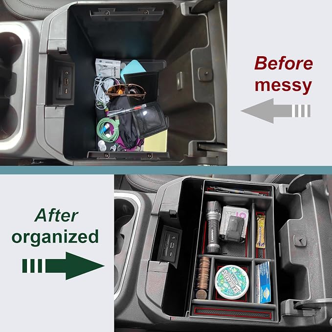 PIMCAR Center Console Organizer Compatible with 2019-2022 Chevy Silverado 1500/GMC Sierra 1500 & 2020-2023 Chevy Silverado/GMC Sierra 2500 HD/3500 HD (Full Console w/Bucket Seats ONLY) Red Trim