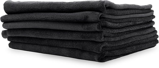 PROJE' Premium Car Care - Polishing Towel - Tagless 400 GSM Microfiber Towel - Scratch-Free & Lint Free - Finishing, Buffing, Drying Microfiber Cloth - 16in x 16in - Pack of 6 - Black