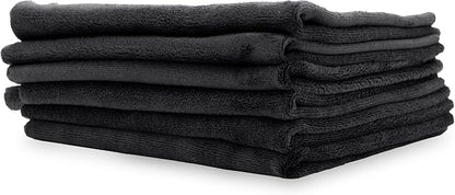 PROJE' Premium Car Care - Polishing Towel - Tagless 400 GSM Microfiber Towel - Scratch-Free & Lint Free - Finishing, Buffing, Drying Microfiber Cloth - 16in x 16in - Pack of 6 - Black