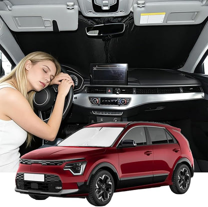 Windshield Sunshade for Kia NIRO 2017-2022 Sun Shade Car Windshield Upgrade 4 Layers Blocks UV Rays Custom Fit EV9 Car Window Shades Front Windshield Sun Visor Keep Cool Foldable Car Accessories