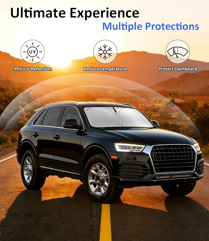 Windshield Sun Shade Custom-Fit for 2013-2018 Audi Q3 Accessories | Front Window Sun Visor Protector & Heat Shield, 240T Sunshade Protection Blocks UV Rays Keep Your Car Cooler
