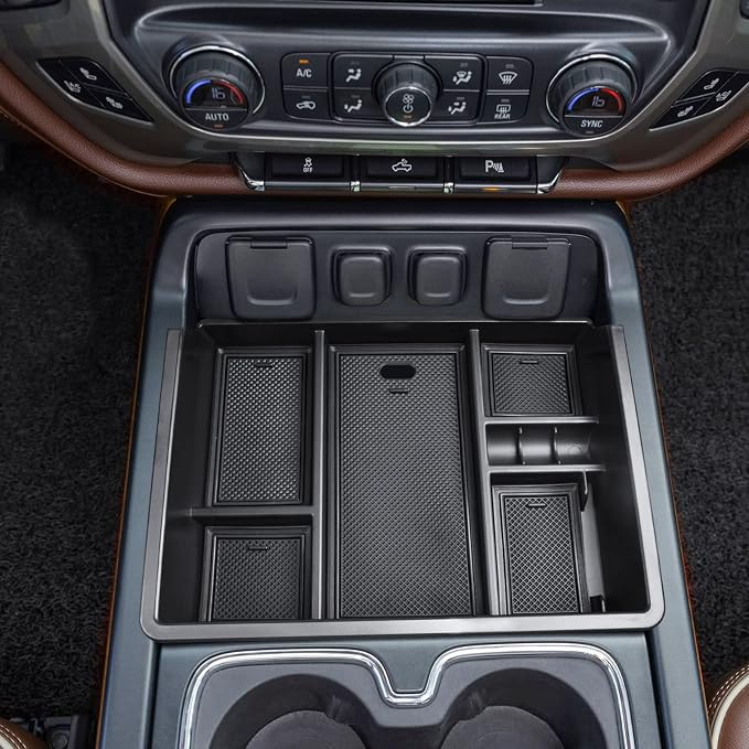 EDBETOS Center Console Organizer Tray Compatible with 2014-2018 Chevy Silverado/GMC Sierra 1500 Accessories 2015-2019 Silverado/Sierra 2500HD/3500HD Compartment Storage,Full Console w/Bucket Seat ONLY